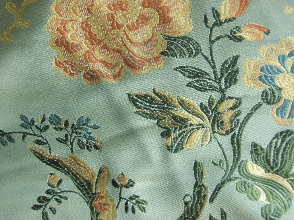 by yard French Documentary Design Palais Brocade100%silk Lampas Teal Blue