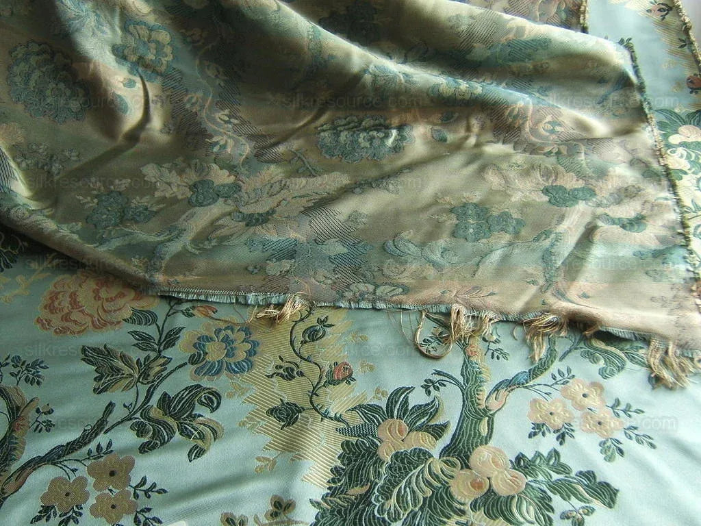 by yard French Documentary Design Palais Brocade100%silk Lampas Teal Blue