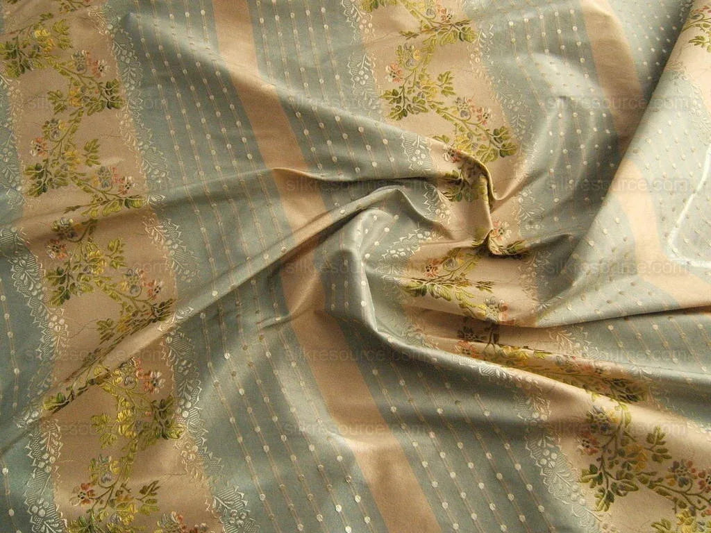 100% Silk  Chambord Silk Lisere Blue Pink Stripe