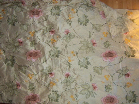 BY YD DESIGNER 100%SILK LARGE PINK RED FLOWER CREWEL EMBROIDERY MSRP$100+/Y #46