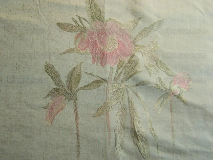 Stunning 100% Silk Lampas Pink Peony In Gold Drizzle Rain