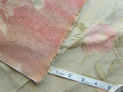 Stunning 100% Silk Lampas Pink Peony In Gold Drizzle Rain