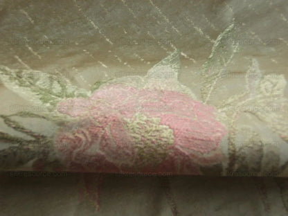 Stunning 100% Silk Lampas Pink Peony In Gold Drizzle Rain