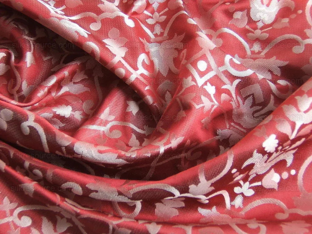 Baranzelli Masquerade Red & Silver 100% Silk Lampas From Italy