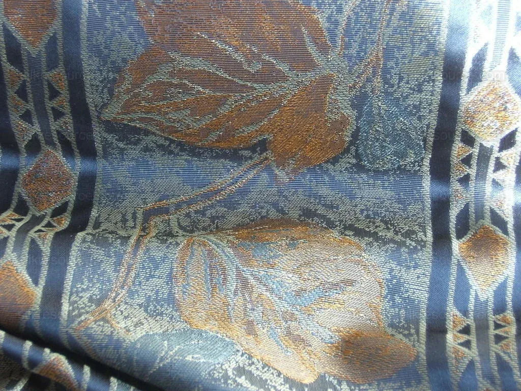 By Yd Scalamandre Baranzeli Italian 100%silk Lampas Dumont Blue Gold Fall Foliage Vine Superb! #4r