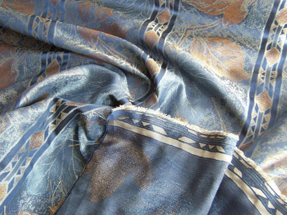By Yd Scalamandre Baranzeli Italian 100%silk Lampas Dumont Blue Gold Fall Foliage Vine Superb! #4r