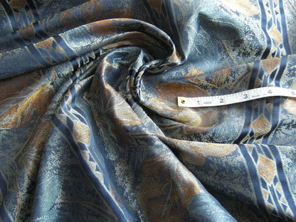 By Yd Scalamandre Baranzeli Italian 100%silk Lampas Dumont Blue Gold Fall Foliage Vine Superb! #4r
