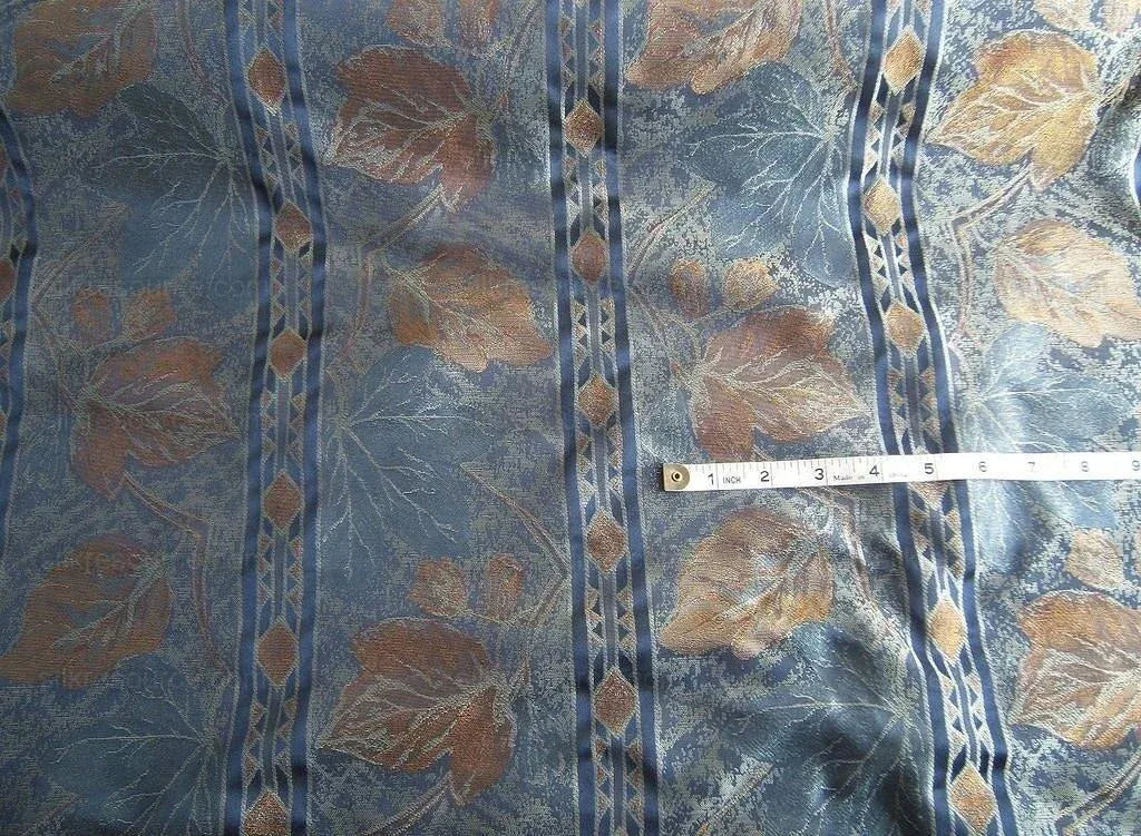 By Yd Scalamandre Baranzeli Italian 100%silk Lampas Dumont Blue Gold Fall Foliage Vine Superb! #4r