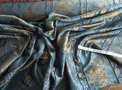 By Yd Scalamandre Baranzeli Italian 100%silk Lampas Dumont Blue Gold Fall Foliage Vine Superb! #4r