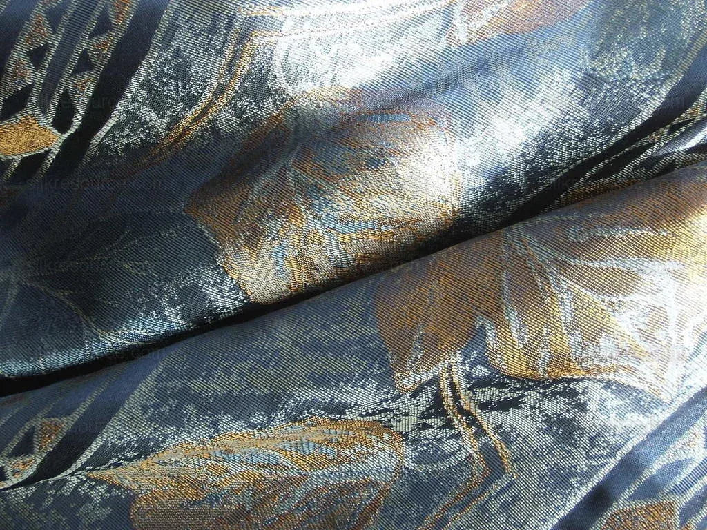 By Yd Scalamandre Baranzeli Italian 100%silk Lampas Dumont Blue Gold Fall Foliage Vine Superb! #4r