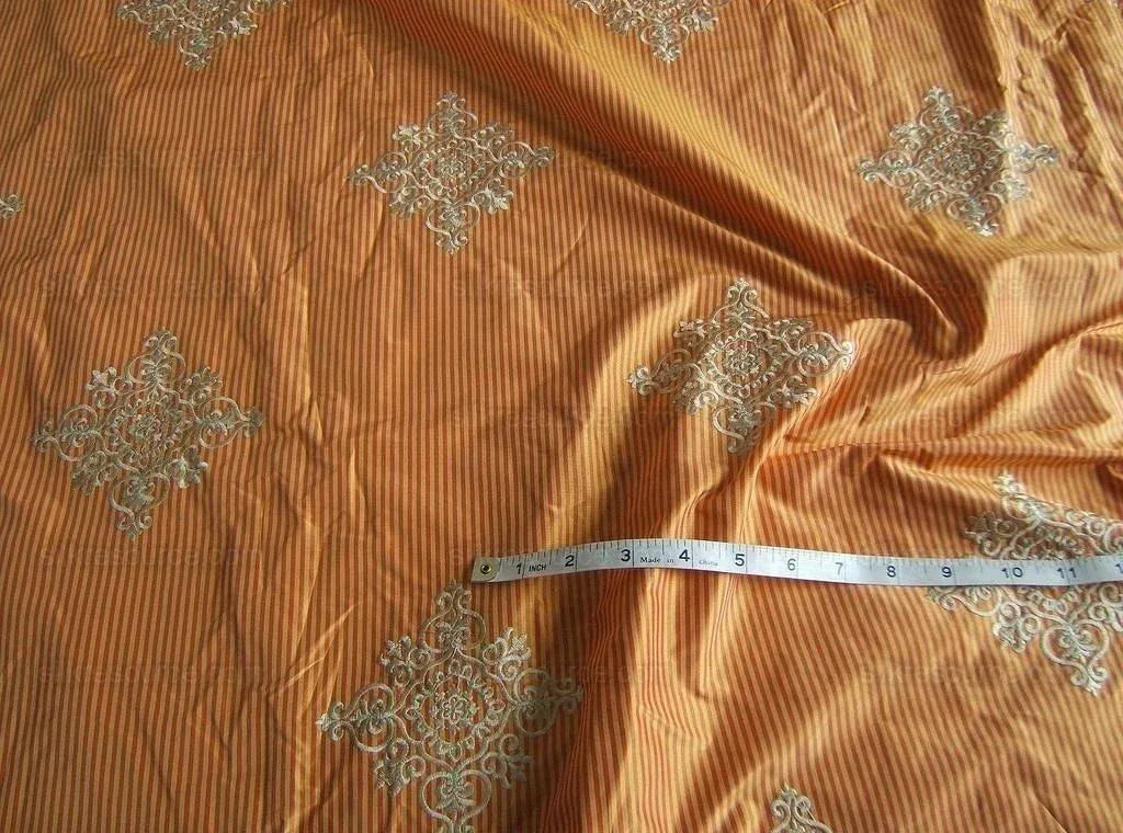 Highland Court 100%silk Taffeta Embroidery Orange Saffron