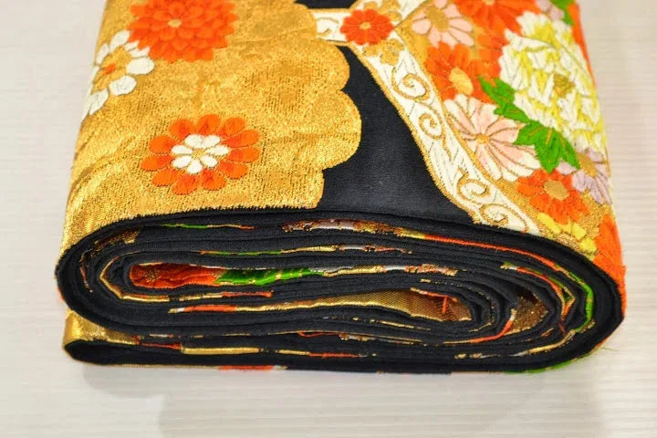 Vintage Silk Fukuro Obi Belt  Chrysanthemum Tree Peony  4.15m x 31cm