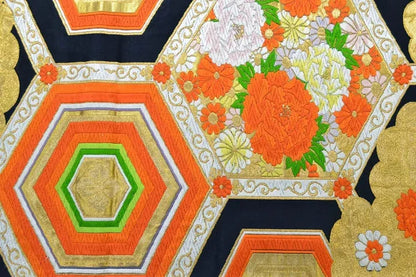 Vintage Silk Fukuro Obi Belt  Chrysanthemum Tree Peony  4.15m x 31cm