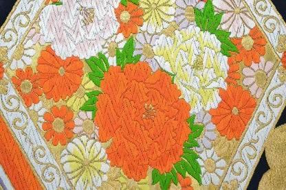 Vintage Silk Fukuro Obi Belt  Chrysanthemum Tree Peony  4.15m x 31cm