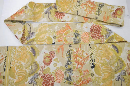 Vintage Silk Nagoya Obi Belt Chrysanthemum Drum 3.25m x 15 - 30cm