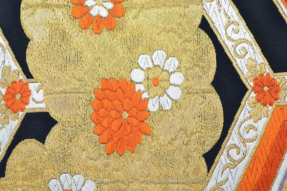 Vintage Silk Fukuro Obi Belt  Chrysanthemum Tree Peony  4.15m x 31cm