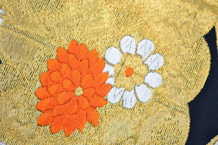 Vintage Silk Fukuro Obi Belt  Chrysanthemum Tree Peony  4.15m x 31cm