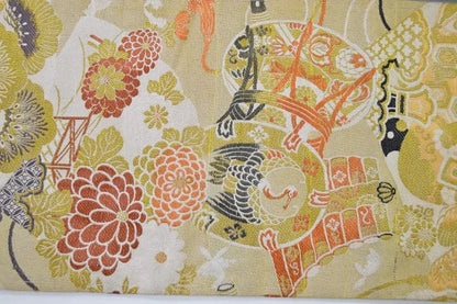 Vintage Silk Nagoya Obi Belt Chrysanthemum Drum 3.25m x 15 - 30cm
