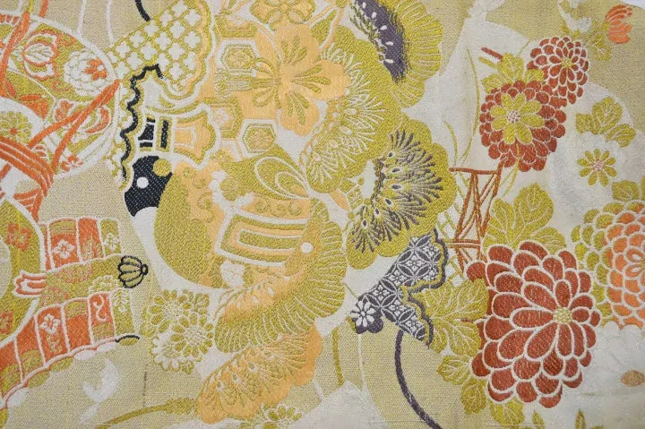 Vintage Silk Nagoya Obi Belt Chrysanthemum Drum 3.25m x 15 - 30cm