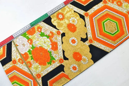 Vintage Silk Fukuro Obi Belt  Chrysanthemum Tree Peony  4.15m x 31cm