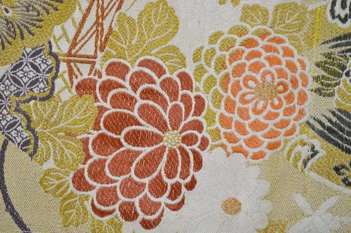 Vintage Silk Nagoya Obi Belt Chrysanthemum Drum 3.25m x 15 - 30cm