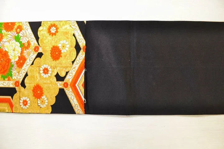Vintage Silk Fukuro Obi Belt  Chrysanthemum Tree Peony  4.15m x 31cm