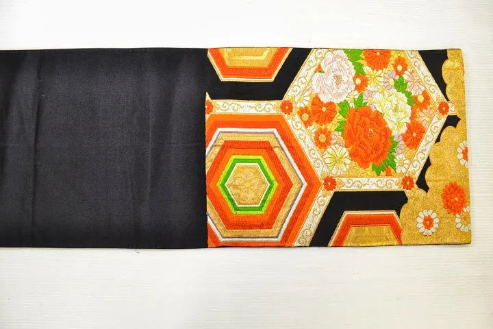 Vintage Silk Fukuro Obi Belt  Chrysanthemum Tree Peony  4.15m x 31cm