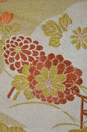 Vintage Silk Nagoya Obi Belt Chrysanthemum Drum 3.25m x 15 - 30cm