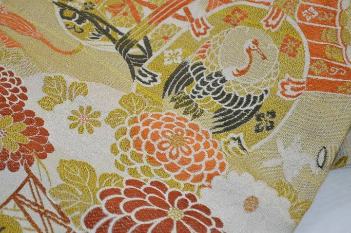 Vintage Silk Nagoya Obi Belt Chrysanthemum Drum 3.25m x 15 - 30cm