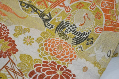 Vintage Silk Nagoya Obi Belt Chrysanthemum Drum 3.25m x 15 - 30cm