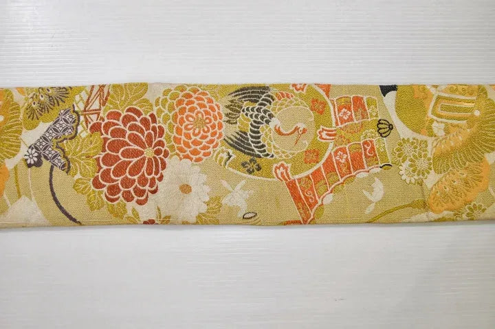 Vintage Silk Nagoya Obi Belt Chrysanthemum Drum 3.25m x 15 - 30cm