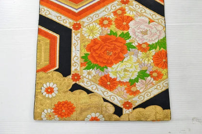 Vintage Silk Fukuro Obi Belt  Chrysanthemum Tree Peony  4.15m x 31cm