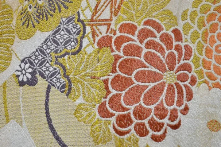 Vintage Silk Nagoya Obi Belt Chrysanthemum Drum 3.25m x 15 - 30cm