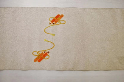 Silk Nagoya Obi Embroidered Fortune Gavel Paper Scroll 118x12.9inch 3mx33cm