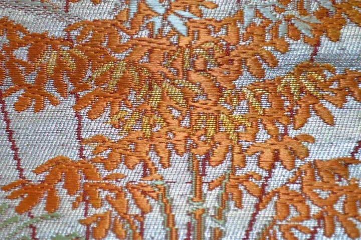 Vintage Silk Nagoya Obi Belt Red Folding Fan/Plum Blossom 3.3m x 15 - 30cm