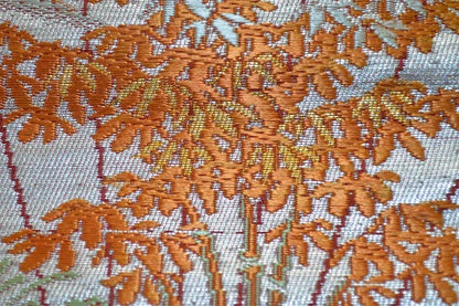 Vintage Silk Nagoya Obi Belt Red Folding Fan/Plum Blossom 3.3m x 15 - 30cm