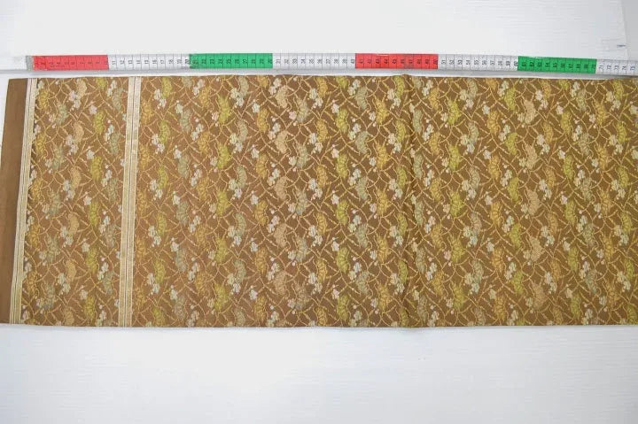 Vintage Silk Maru Obi Pine Tree Plum Blossom Brown