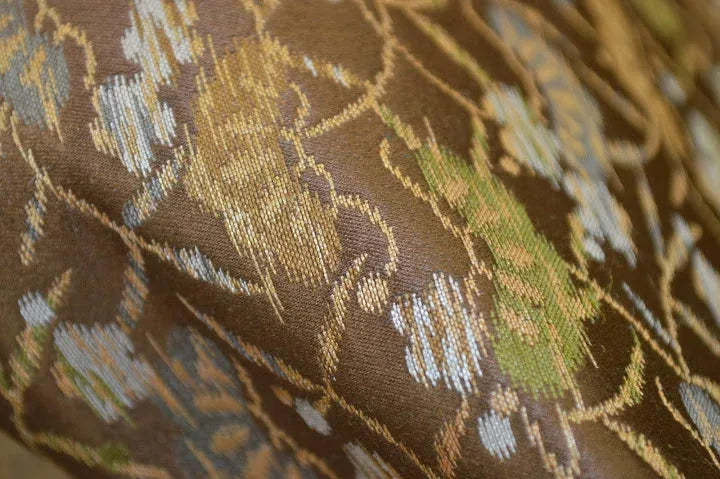 Vintage Silk Maru Obi Pine Tree Plum Blossom Brown