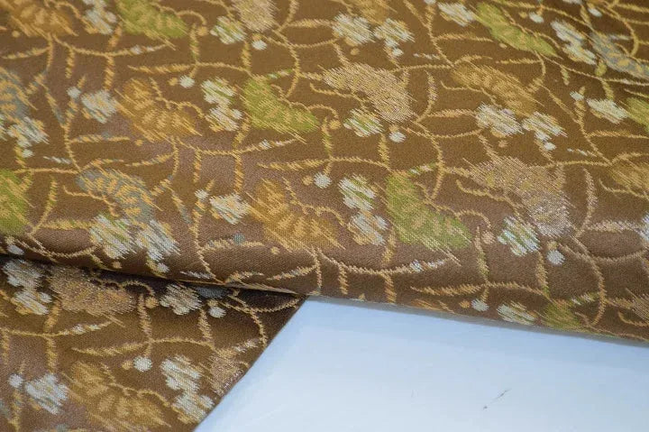 Vintage Silk Maru Obi Pine Tree Plum Blossom Brown