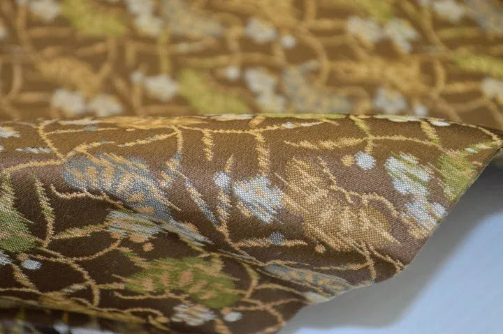 Vintage Silk Maru Obi Pine Tree Plum Blossom Brown