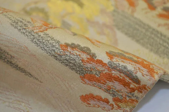 Vintage Silk Maru Obi Belt Dynamic Pine Tree Tsunami  3.8m x 31cm