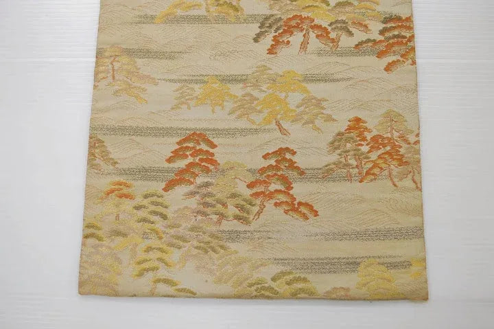 Vintage Silk Maru Obi Belt Dynamic Pine Tree Tsunami  3.8m x 31cm