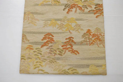 Vintage Silk Maru Obi Belt Dynamic Pine Tree Tsunami  3.8m x 31cm