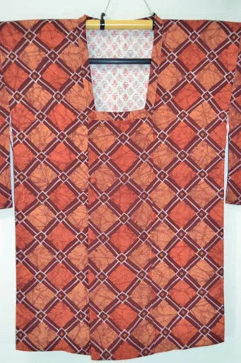 High Quality Japanese Silk Haori Jacket Hand Dyed Classic Diamond red orange