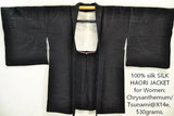 High Quality Japanese 100% Silk Haori Jacket Hand-Made Chrysanthemum Tsunami Black