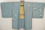Vintage 100% Silk Haori Jacket Kimono Shibori Kikkyou Flower Pale Blue White @X25e
