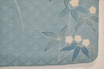 Vintage 100% Silk Haori Jacket Kimono Shibori Kikkyou Flower Pale Blue White @X25e