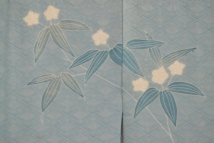 Vintage 100% Silk Haori Jacket Kimono Shibori Kikkyou Flower Pale Blue White @X25e