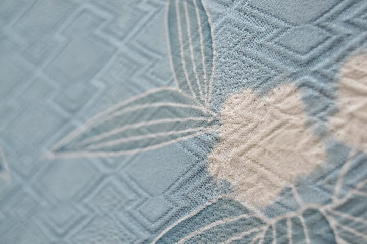 Vintage 100% Silk Haori Jacket Kimono Shibori Kikkyou Flower Pale Blue White @X25e