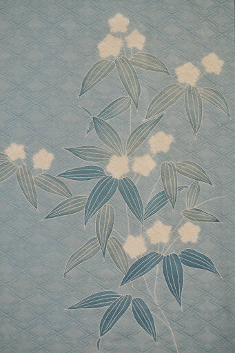 Vintage 100% Silk Haori Jacket Kimono Shibori Kikkyou Flower Pale Blue White @X25e